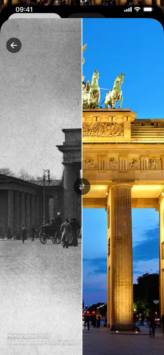 Then and now: Hold the picture and 1900 fades in over the present.